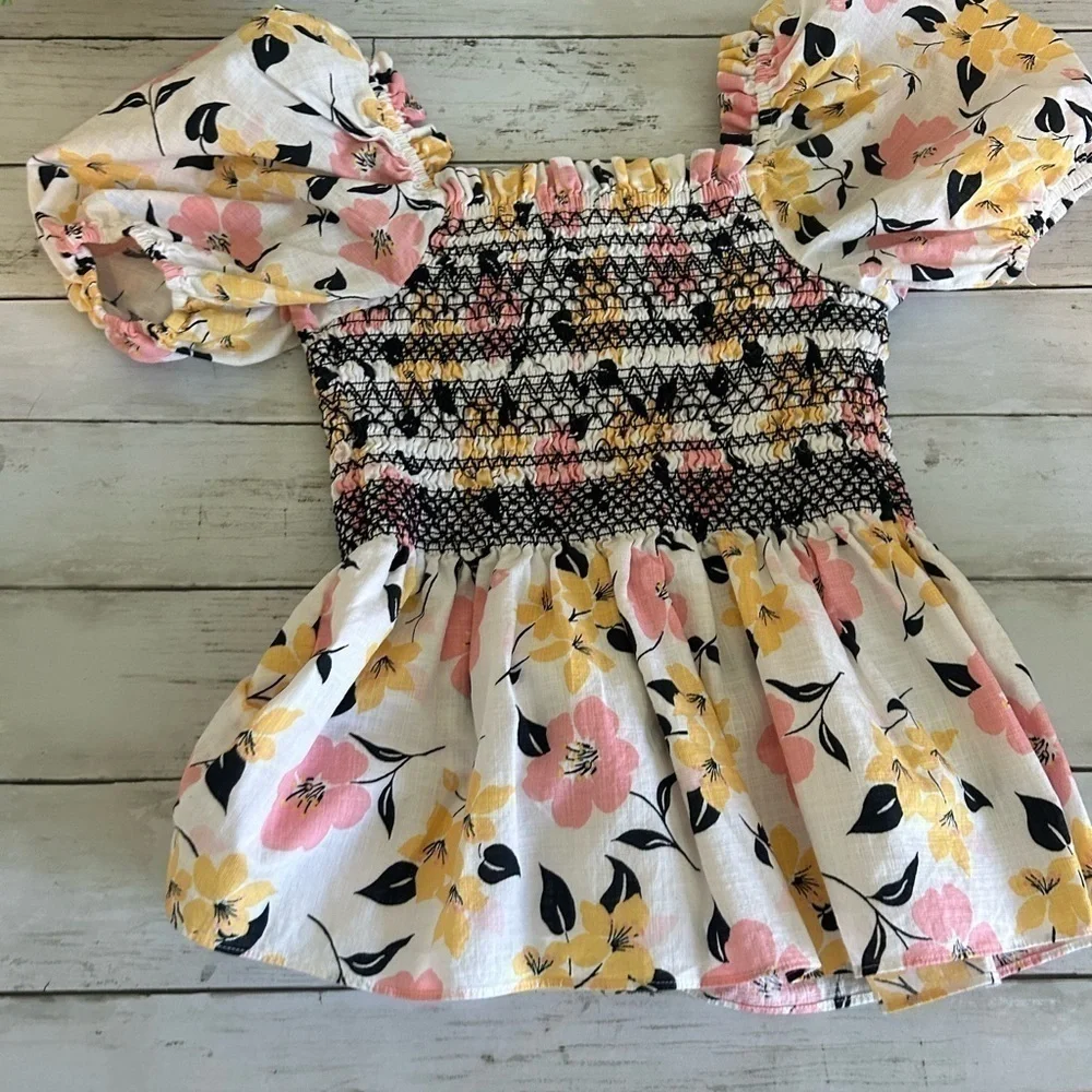 Kate Spade Lily Blooms Puff-sleeve Top XS
